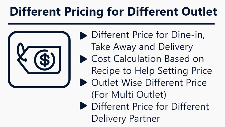 irestora plus restaurant software different pricing for different outlet