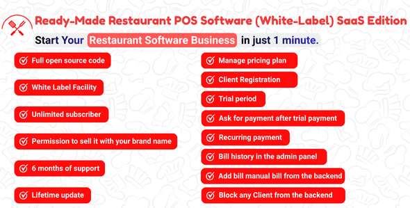 Ready-Made Restaurant POS Software (White-Label) SaaS Edition