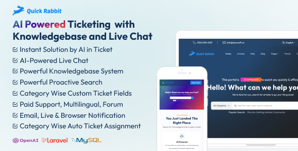 Quick Rabbit - AI Powered Support Ticketing with Knowledgebase and Live Chat